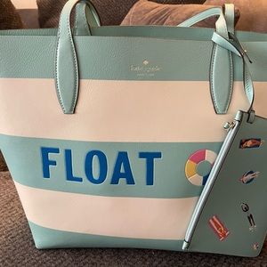 Kate Spade Splash Reversible Tote Blue Leather White Stripe